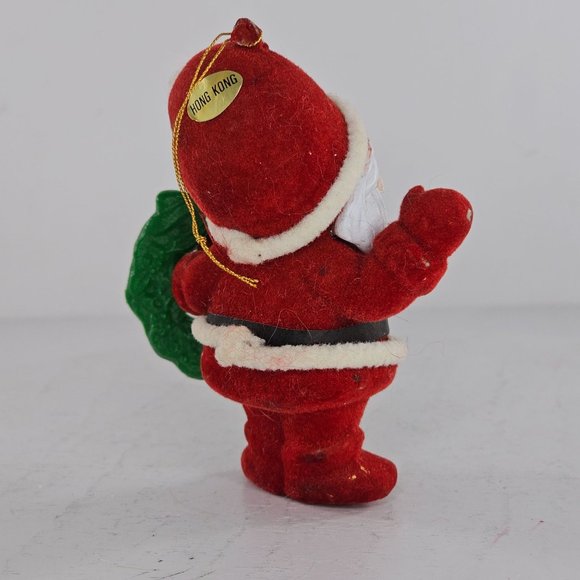 Vintage Flocked Santa Claus Holding Wreath Ornament Christmas Hong Kong - Picture 4 of 9